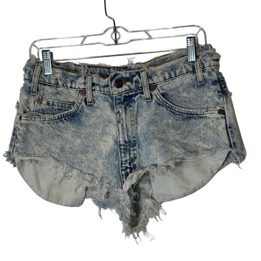 VTG 90's Levis Orange Tab Blue Denim Cut-Off Distressed Micro Shorts Size 33
